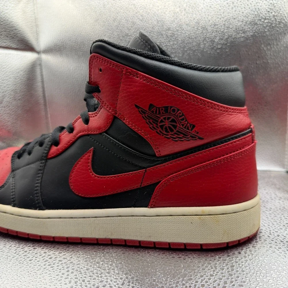 Size 13 Air Jordan 1 Mid Banned‎ Black University Red Mens Sneakers 554724-074